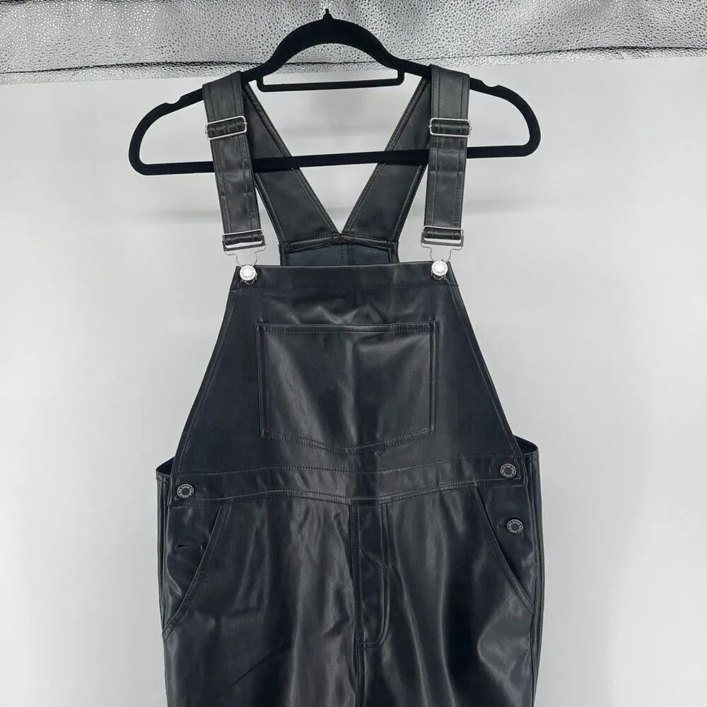 WeWoreWhat Black Vegan Leather Overalls Womens Medium Faux Leather Jumpsuit - Picture 3 of 16